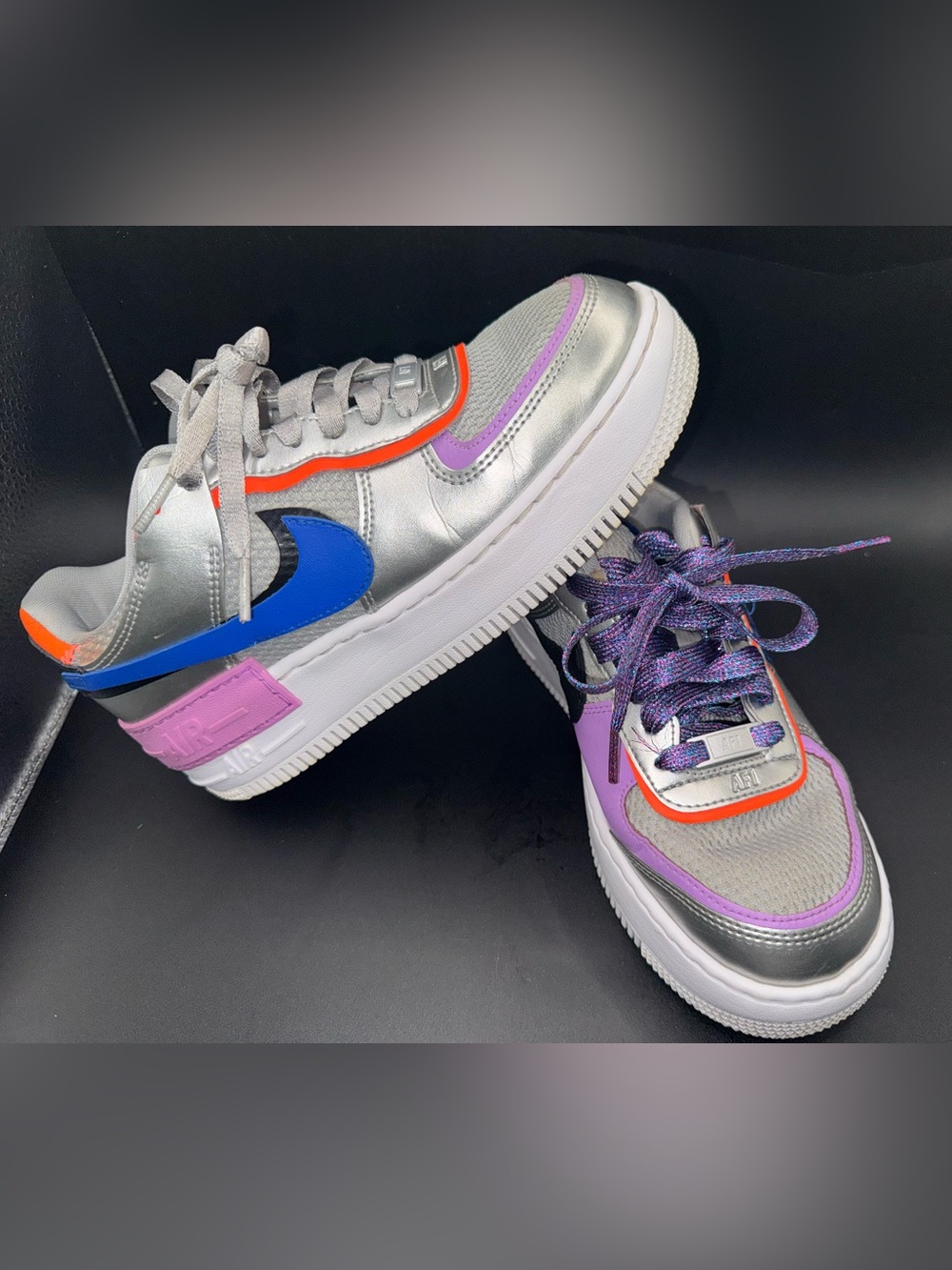 Nike Air Force 1 Shadow Metallic Silver Hyper Blue Pink Sneakers Women’s 7.5 - Picture 6 of 17